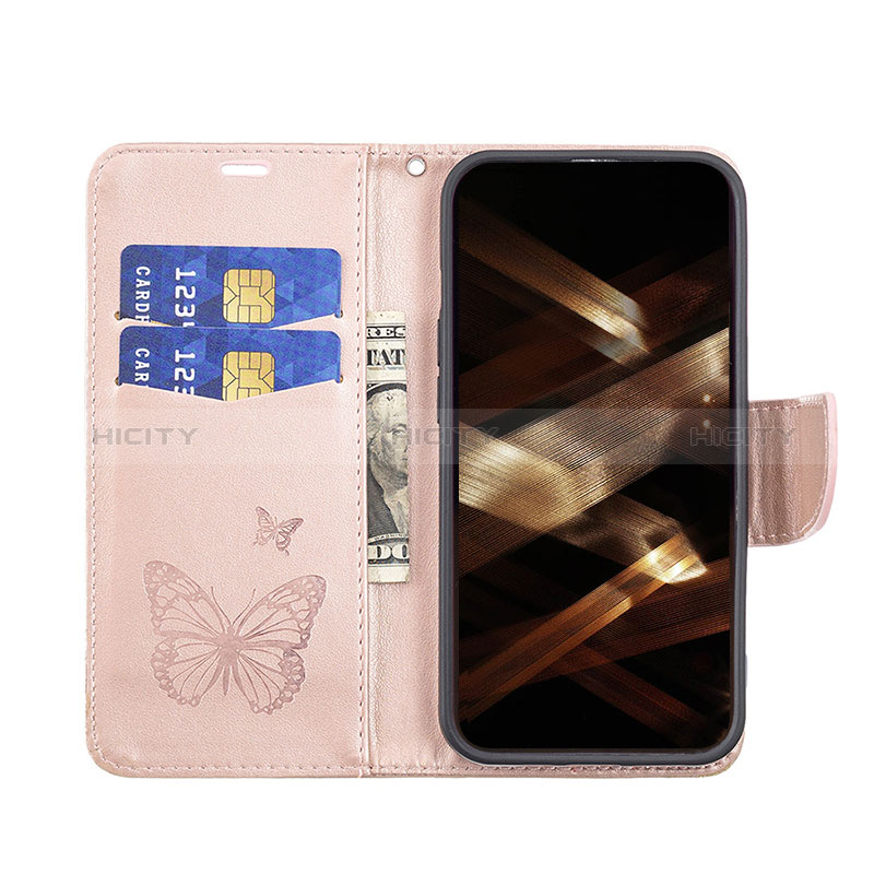 Funda de Cuero Cartera con Soporte Mariposa Carcasa L09 para Apple iPhone 14 Pro Rosa