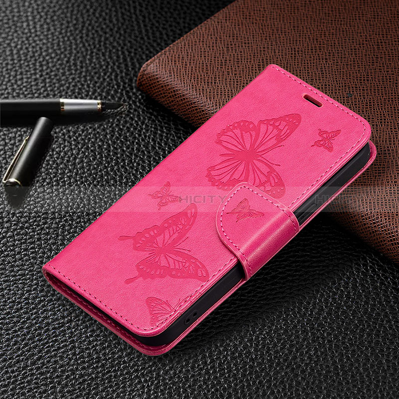 Funda de Cuero Cartera con Soporte Mariposa Carcasa L09 para Apple iPhone 14 Pro Rosa Roja