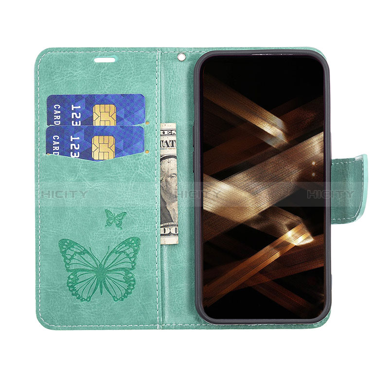 Funda de Cuero Cartera con Soporte Mariposa Carcasa L09 para Apple iPhone 14 Pro Verde