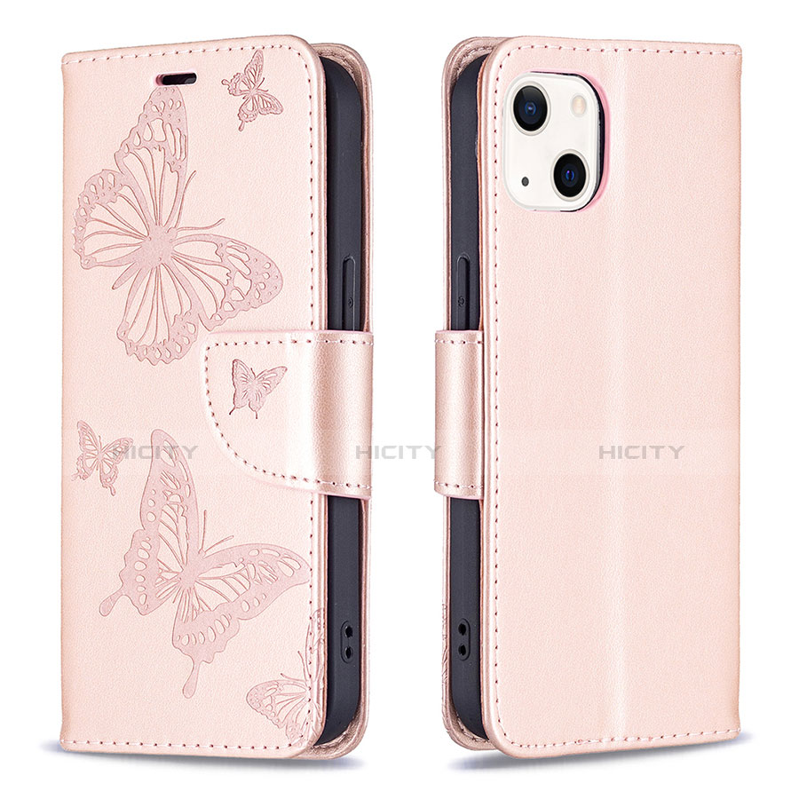 Funda de Cuero Cartera con Soporte Mariposa Carcasa L09 para Apple iPhone 14 Rosa