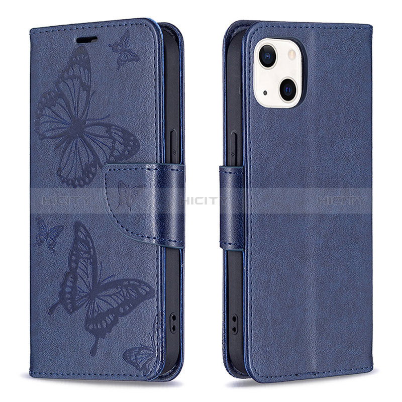 Funda de Cuero Cartera con Soporte Mariposa Carcasa L09 para Apple iPhone 15 Azul