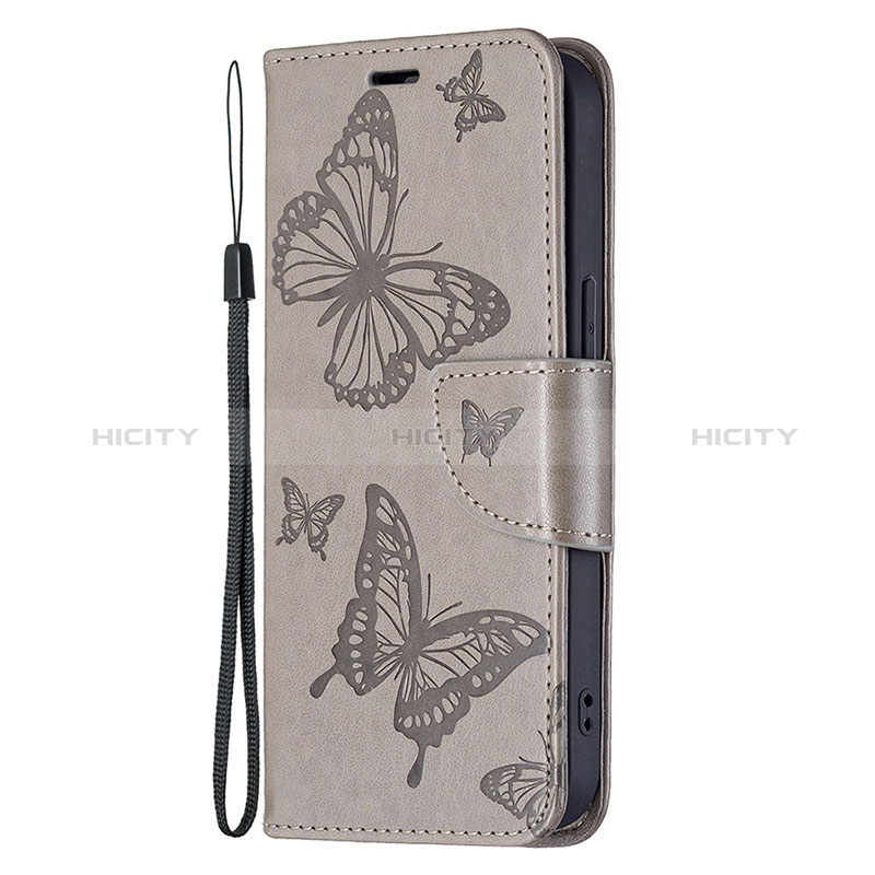 Funda de Cuero Cartera con Soporte Mariposa Carcasa L09 para Apple iPhone 15 Gris