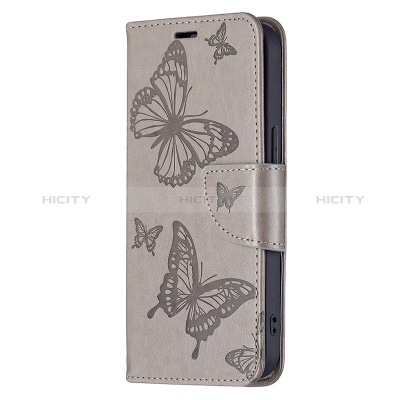 Funda de Cuero Cartera con Soporte Mariposa Carcasa L09 para Apple iPhone 15 Plus Gris