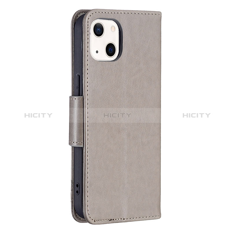 Funda de Cuero Cartera con Soporte Mariposa Carcasa L09 para Apple iPhone 15 Plus Gris