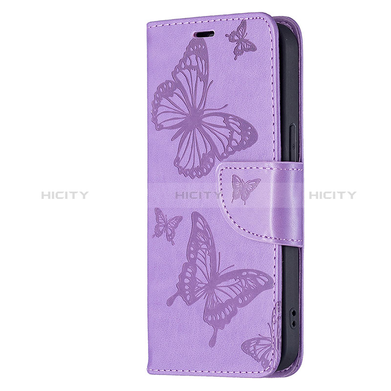 Funda de Cuero Cartera con Soporte Mariposa Carcasa L09 para Apple iPhone 15 Plus Morado