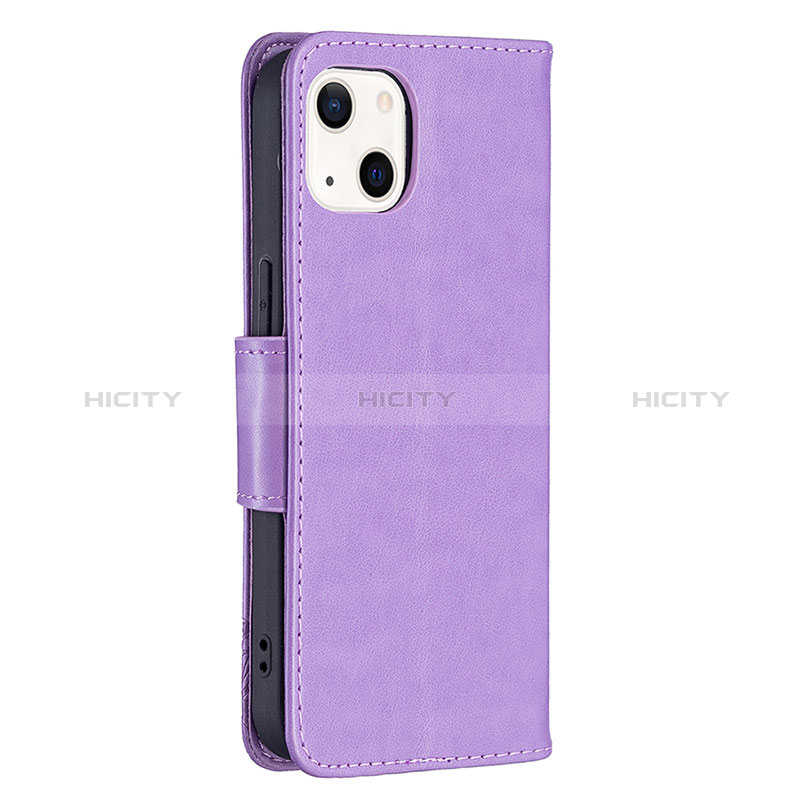 Funda de Cuero Cartera con Soporte Mariposa Carcasa L09 para Apple iPhone 15 Plus Morado