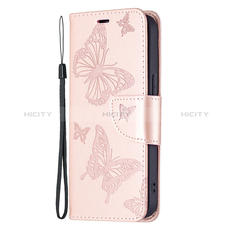 Funda de Cuero Cartera con Soporte Mariposa Carcasa L09 para Apple iPhone 15 Plus Rosa