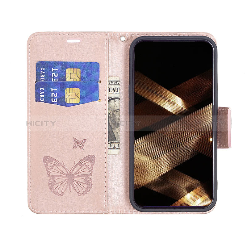 Funda de Cuero Cartera con Soporte Mariposa Carcasa L09 para Apple iPhone 15 Plus Rosa