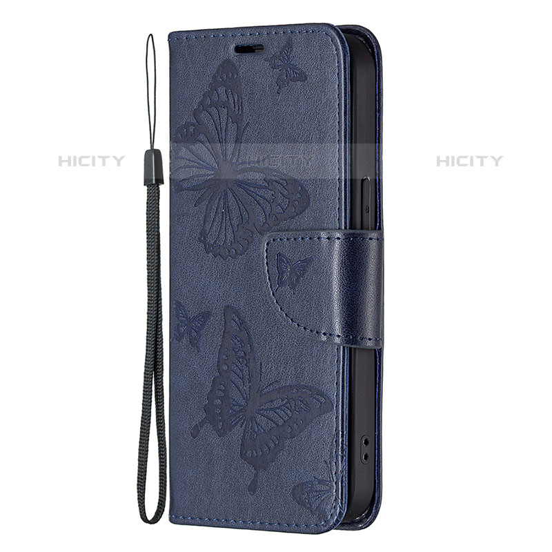 Funda de Cuero Cartera con Soporte Mariposa Carcasa L09 para Apple iPhone 15 Pro Azul