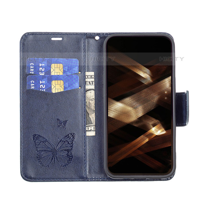 Funda de Cuero Cartera con Soporte Mariposa Carcasa L09 para Apple iPhone 15 Pro Azul