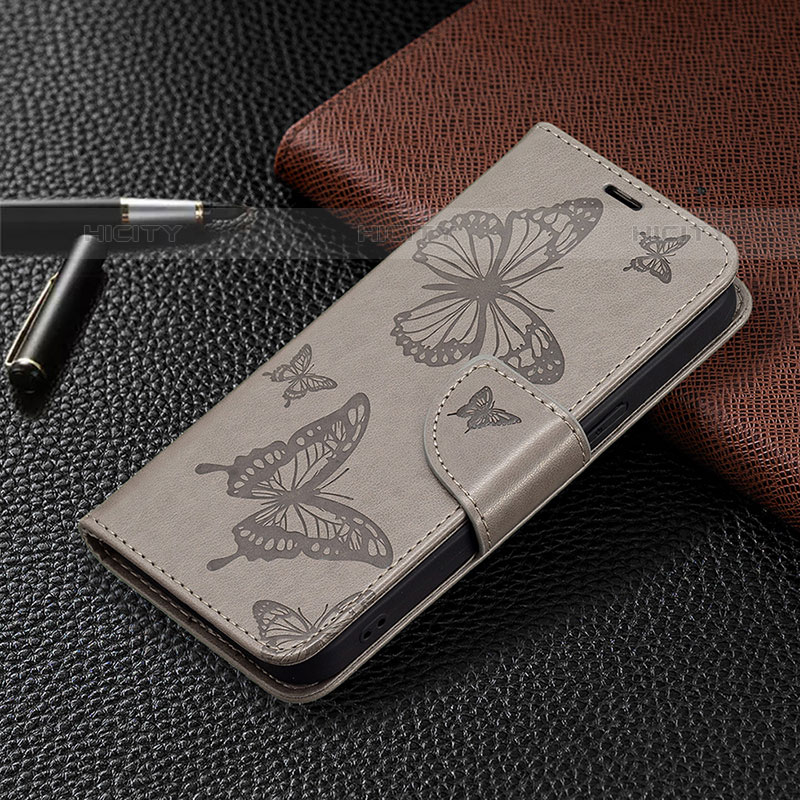 Funda de Cuero Cartera con Soporte Mariposa Carcasa L09 para Apple iPhone 15 Pro Gris Oscuro