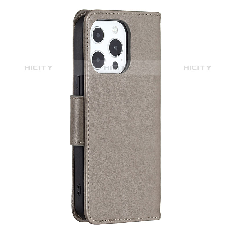 Funda de Cuero Cartera con Soporte Mariposa Carcasa L09 para Apple iPhone 15 Pro Max Gris Oscuro