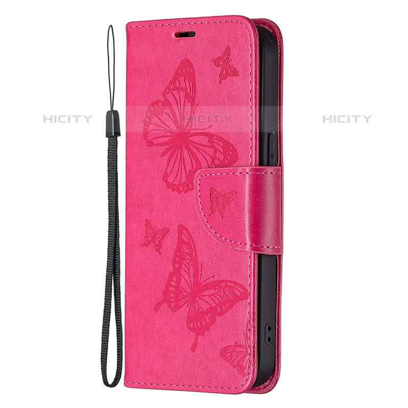 Funda de Cuero Cartera con Soporte Mariposa Carcasa L09 para Apple iPhone 15 Pro Rosa Roja