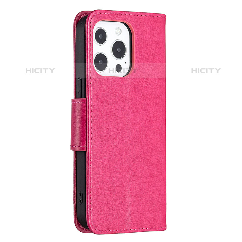 Funda de Cuero Cartera con Soporte Mariposa Carcasa L09 para Apple iPhone 15 Pro Rosa Roja