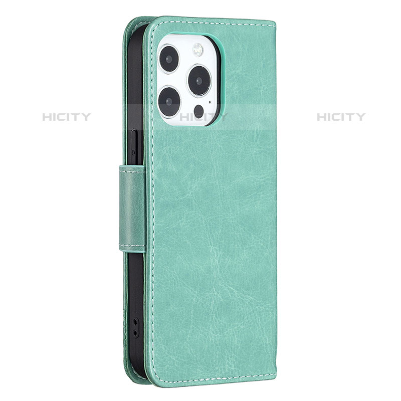 Funda de Cuero Cartera con Soporte Mariposa Carcasa L09 para Apple iPhone 15 Pro Verde