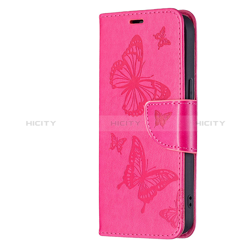 Funda de Cuero Cartera con Soporte Mariposa Carcasa L09 para Apple iPhone 15 Rosa Roja