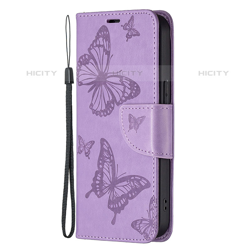 Funda de Cuero Cartera con Soporte Mariposa Carcasa L09 para Apple iPhone 16 Pro Max Morado