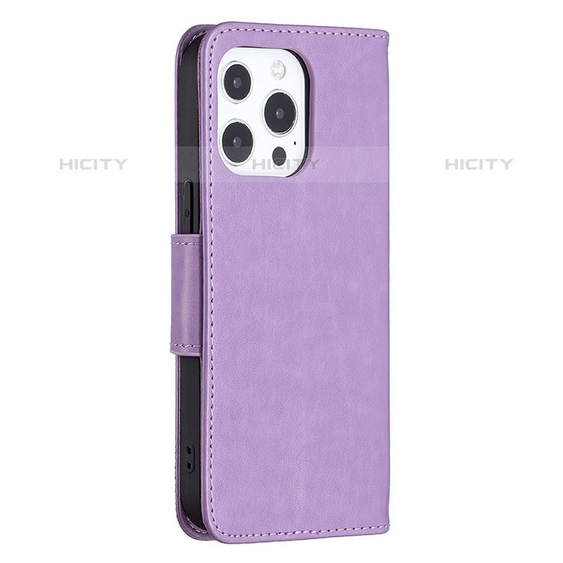 Funda de Cuero Cartera con Soporte Mariposa Carcasa L09 para Apple iPhone 16 Pro Max Morado