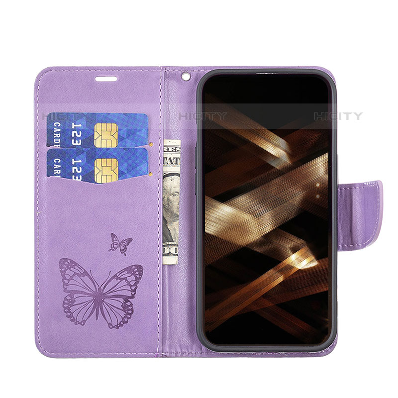 Funda de Cuero Cartera con Soporte Mariposa Carcasa L09 para Apple iPhone 16 Pro Max Morado