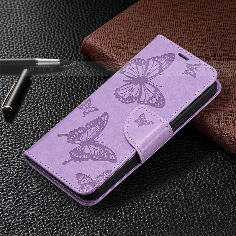 Funda de Cuero Cartera con Soporte Mariposa Carcasa L09 para Apple iPhone 16 Pro Max Morado