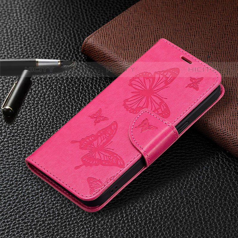 Funda de Cuero Cartera con Soporte Mariposa Carcasa L09 para Apple iPhone 16 Pro Max Rosa Roja