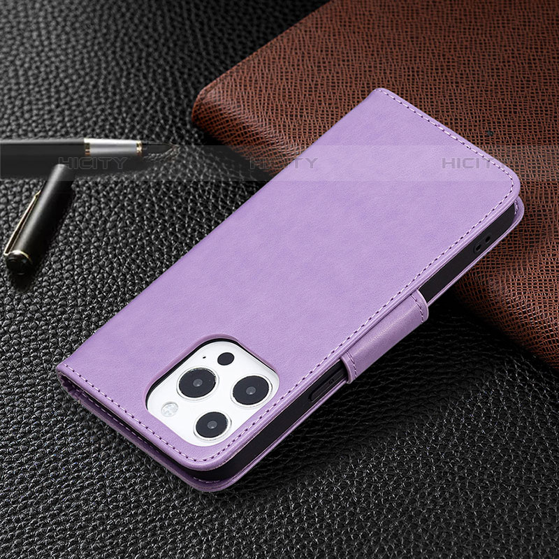 Funda de Cuero Cartera con Soporte Mariposa Carcasa L09 para Apple iPhone 16 Pro Morado