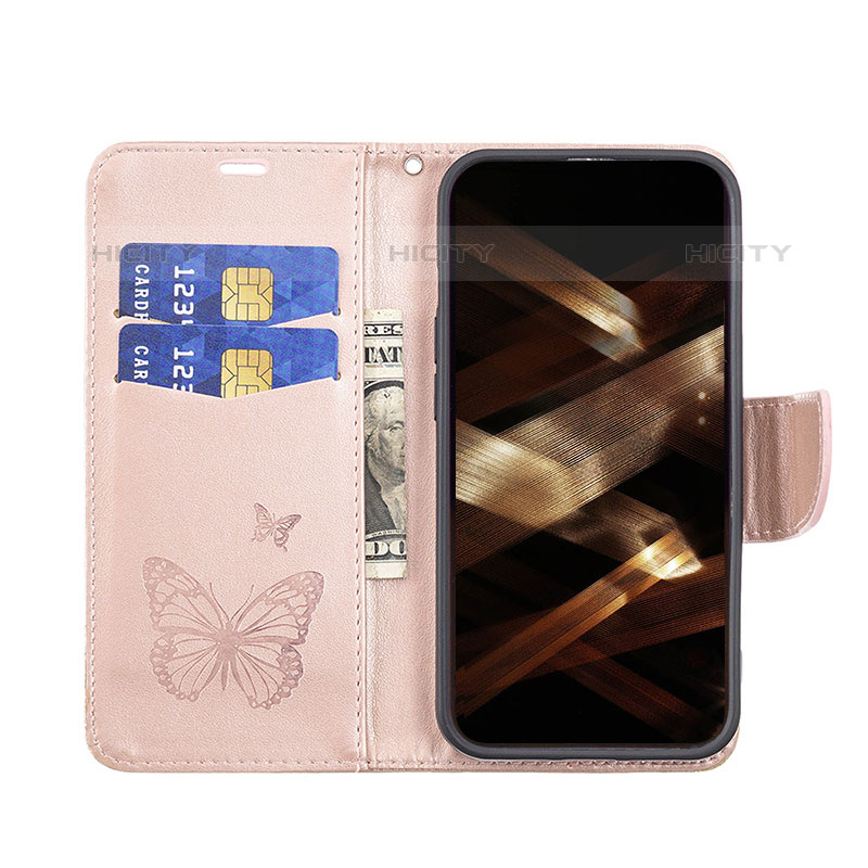 Funda de Cuero Cartera con Soporte Mariposa Carcasa L09 para Apple iPhone 16 Pro Rosa