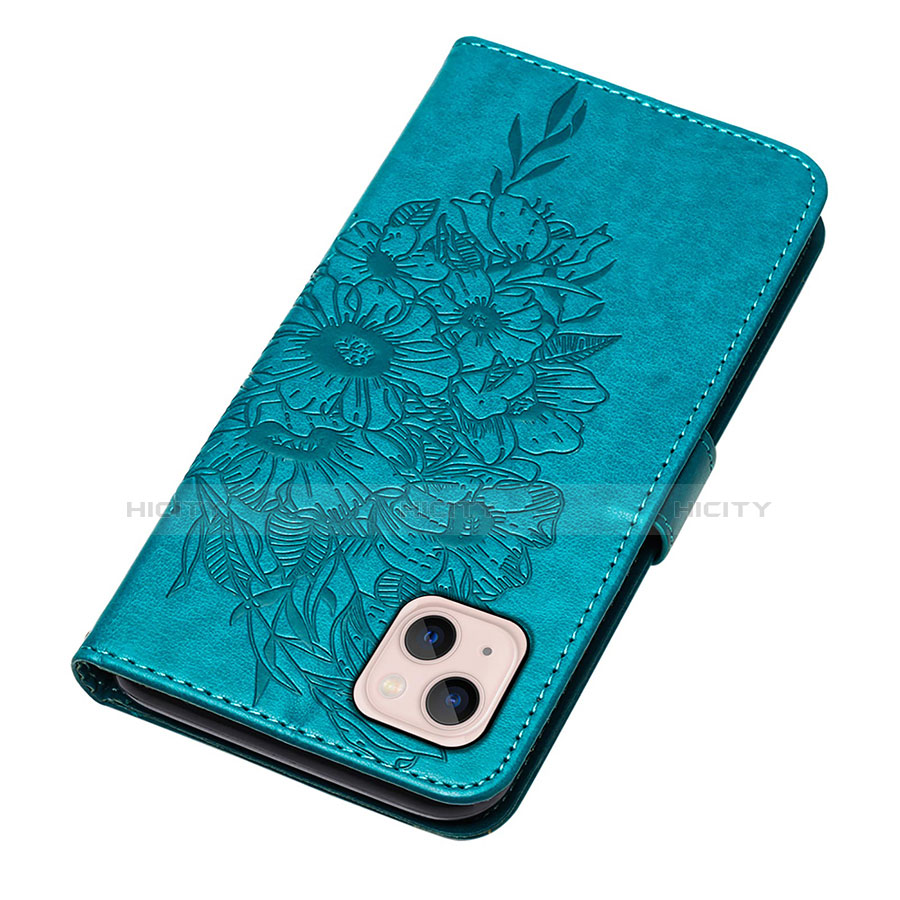 Funda de Cuero Cartera con Soporte Mariposa Carcasa L10 para Apple iPhone 13 Azul