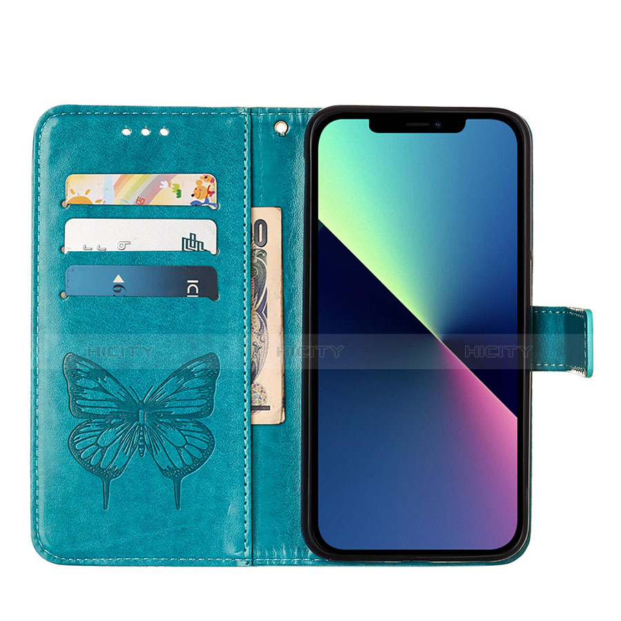 Funda de Cuero Cartera con Soporte Mariposa Carcasa L10 para Apple iPhone 13 Azul