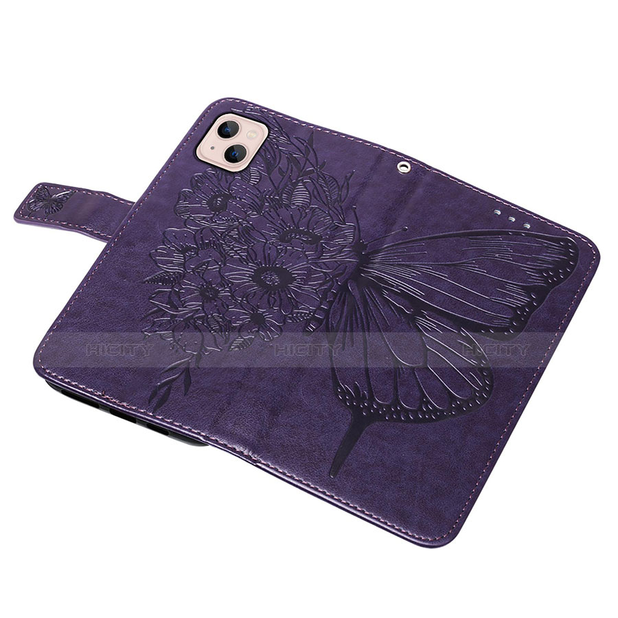 Funda de Cuero Cartera con Soporte Mariposa Carcasa L10 para Apple iPhone 13 Mini Morado