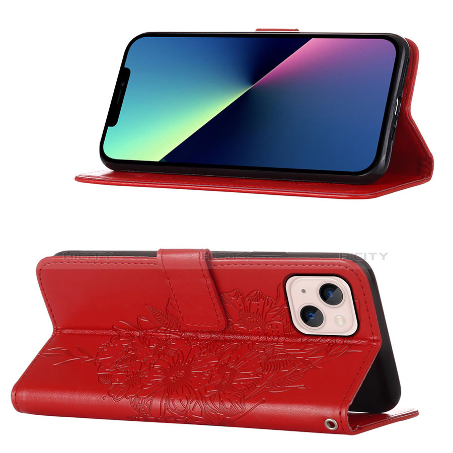 Funda de Cuero Cartera con Soporte Mariposa Carcasa L10 para Apple iPhone 13 Mini Rojo