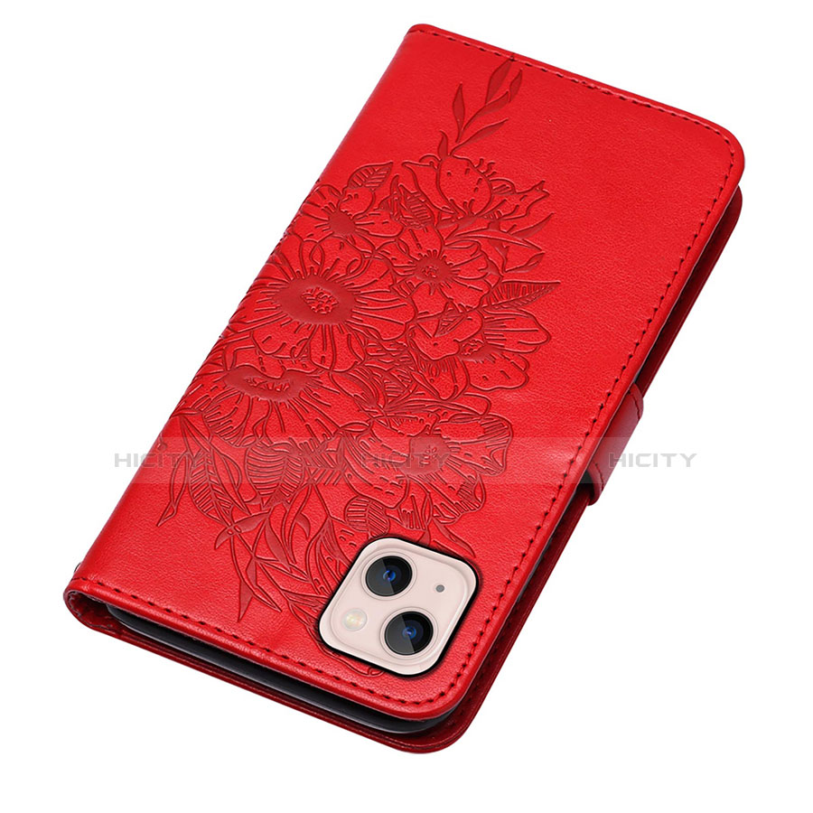 Funda de Cuero Cartera con Soporte Mariposa Carcasa L10 para Apple iPhone 13 Mini Rojo