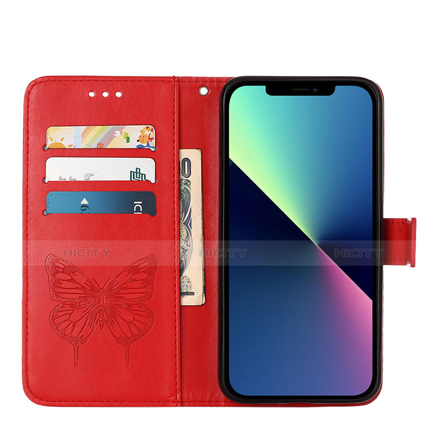 Funda de Cuero Cartera con Soporte Mariposa Carcasa L10 para Apple iPhone 13 Mini Rojo