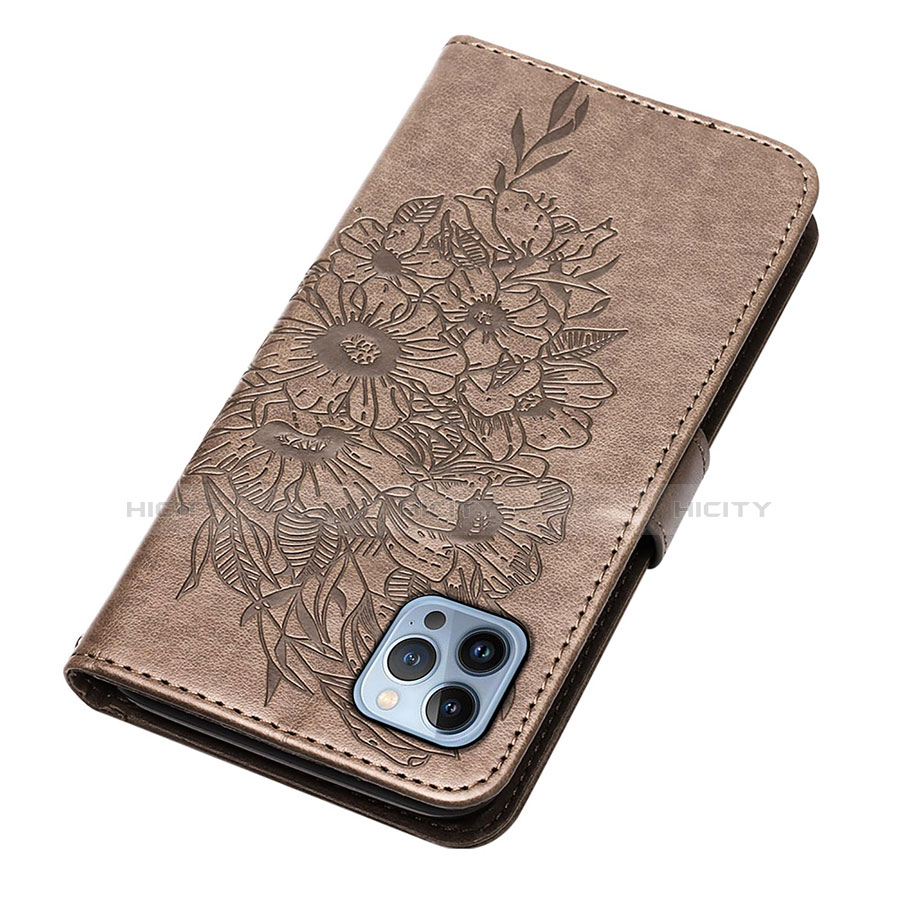 Funda de Cuero Cartera con Soporte Mariposa Carcasa L10 para Apple iPhone 13 Pro Max Gris Oscuro