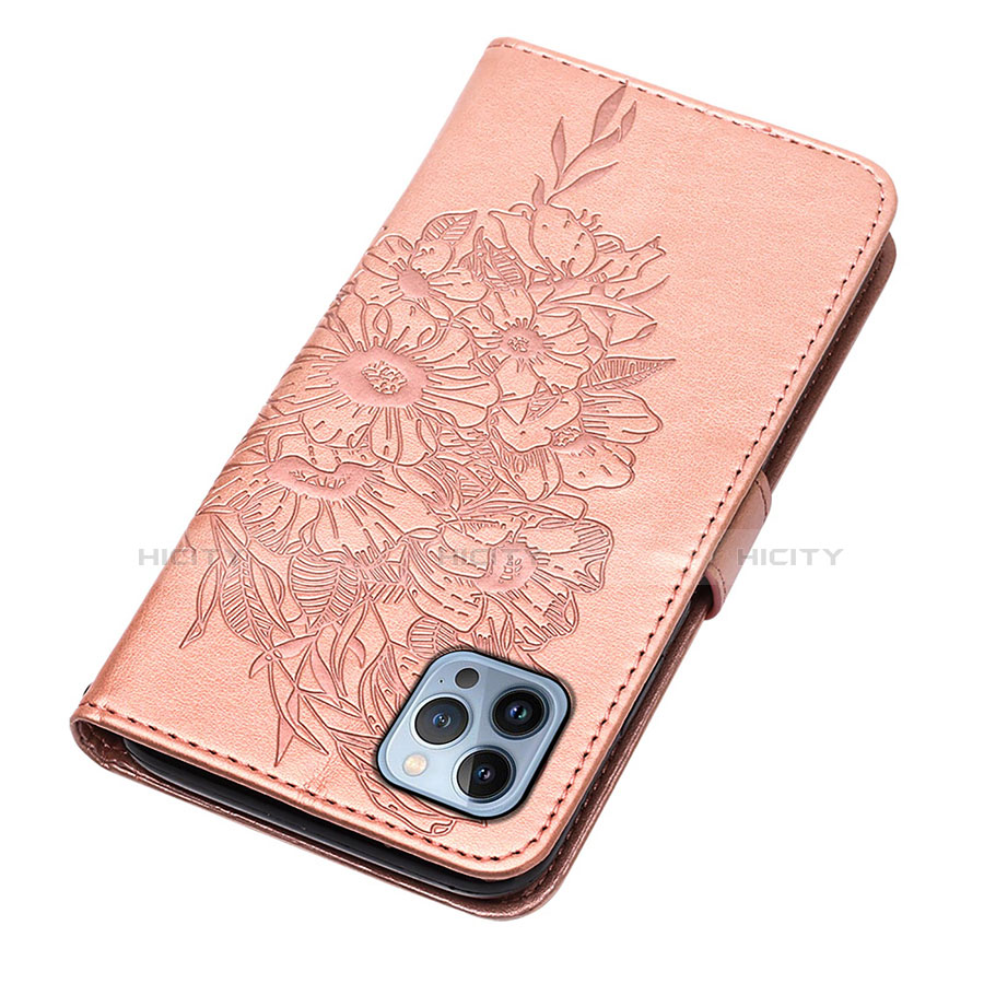 Funda de Cuero Cartera con Soporte Mariposa Carcasa L10 para Apple iPhone 13 Pro Max Oro Rosa