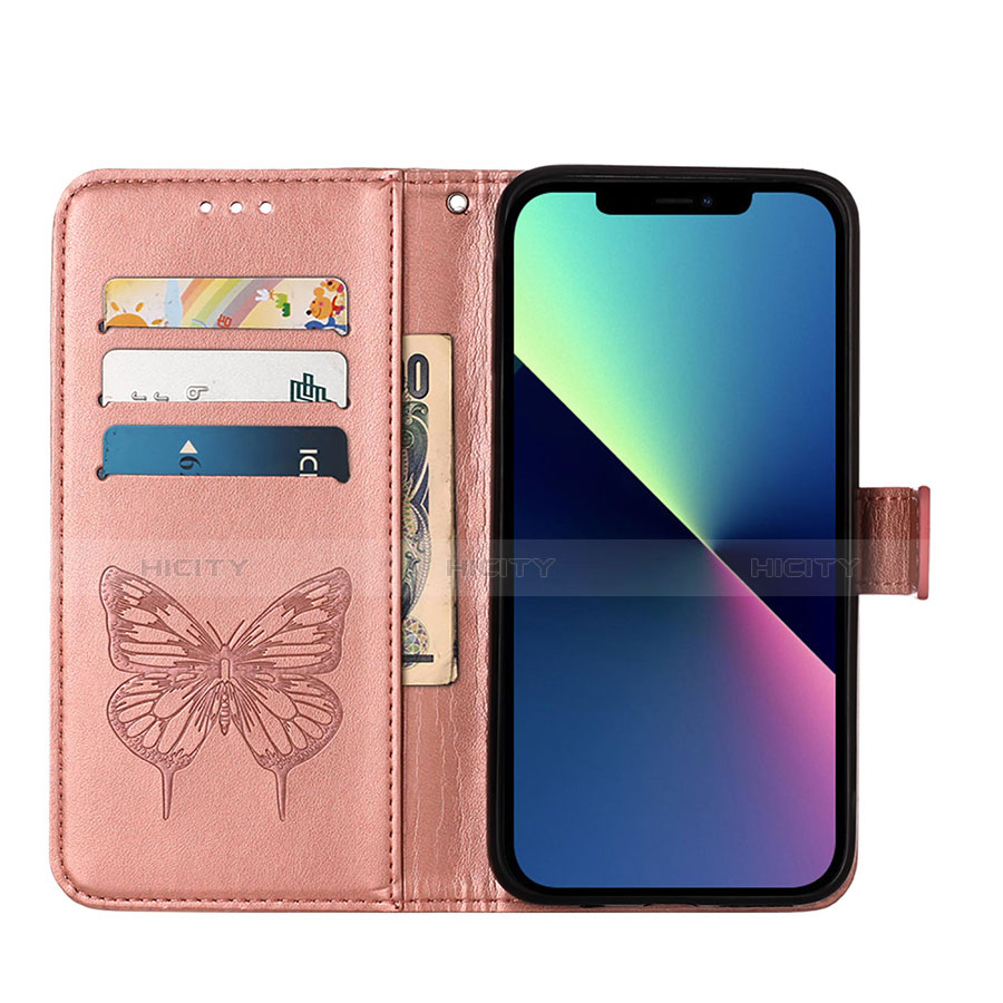 Funda de Cuero Cartera con Soporte Mariposa Carcasa L10 para Apple iPhone 13 Pro Max Oro Rosa