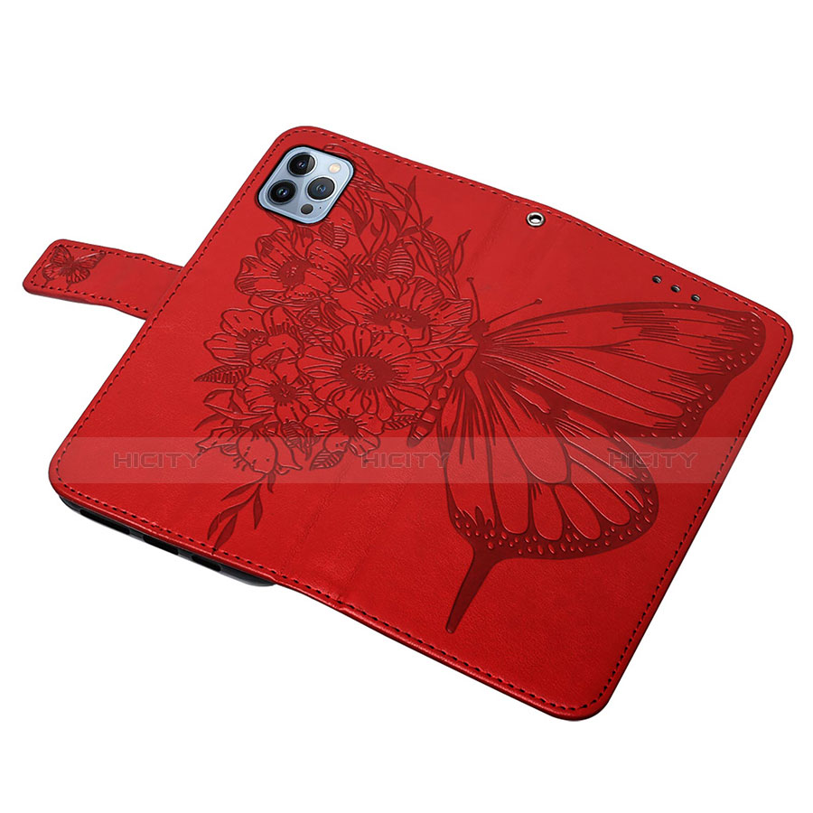 Funda de Cuero Cartera con Soporte Mariposa Carcasa L10 para Apple iPhone 13 Pro Max Rojo