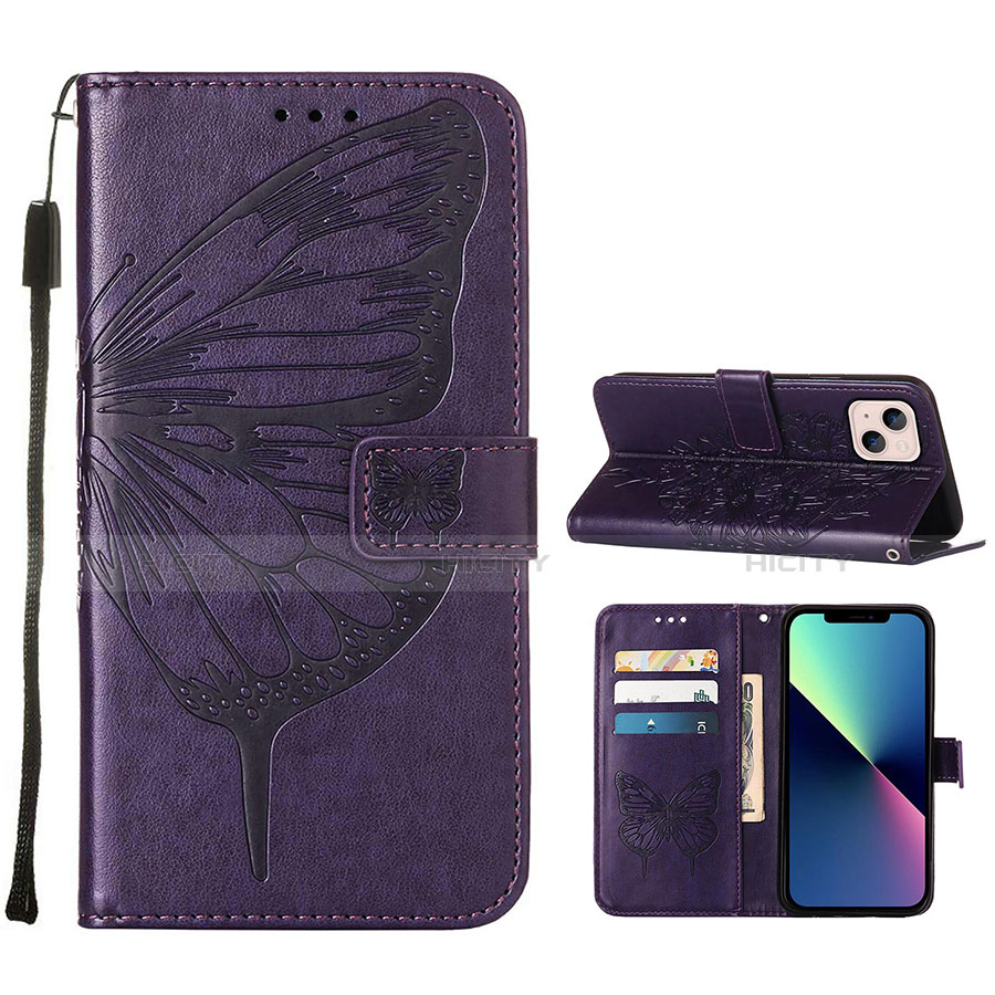 Funda de Cuero Cartera con Soporte Mariposa Carcasa L10 para Apple iPhone 14 Morado