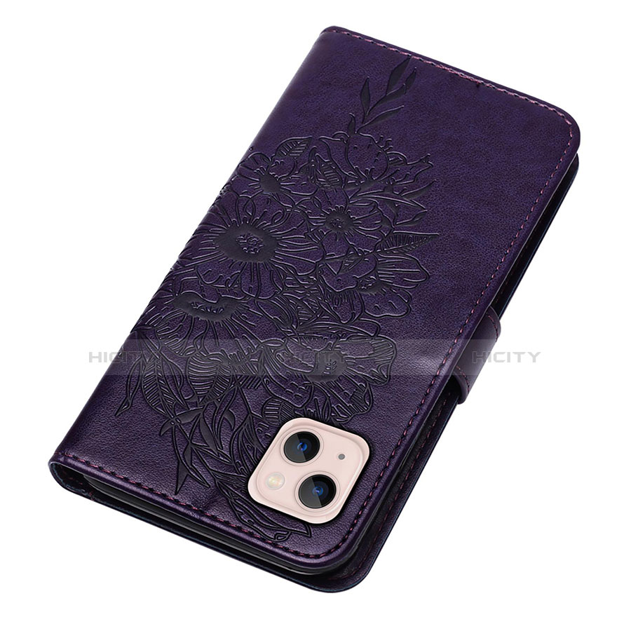 Funda de Cuero Cartera con Soporte Mariposa Carcasa L10 para Apple iPhone 14 Morado