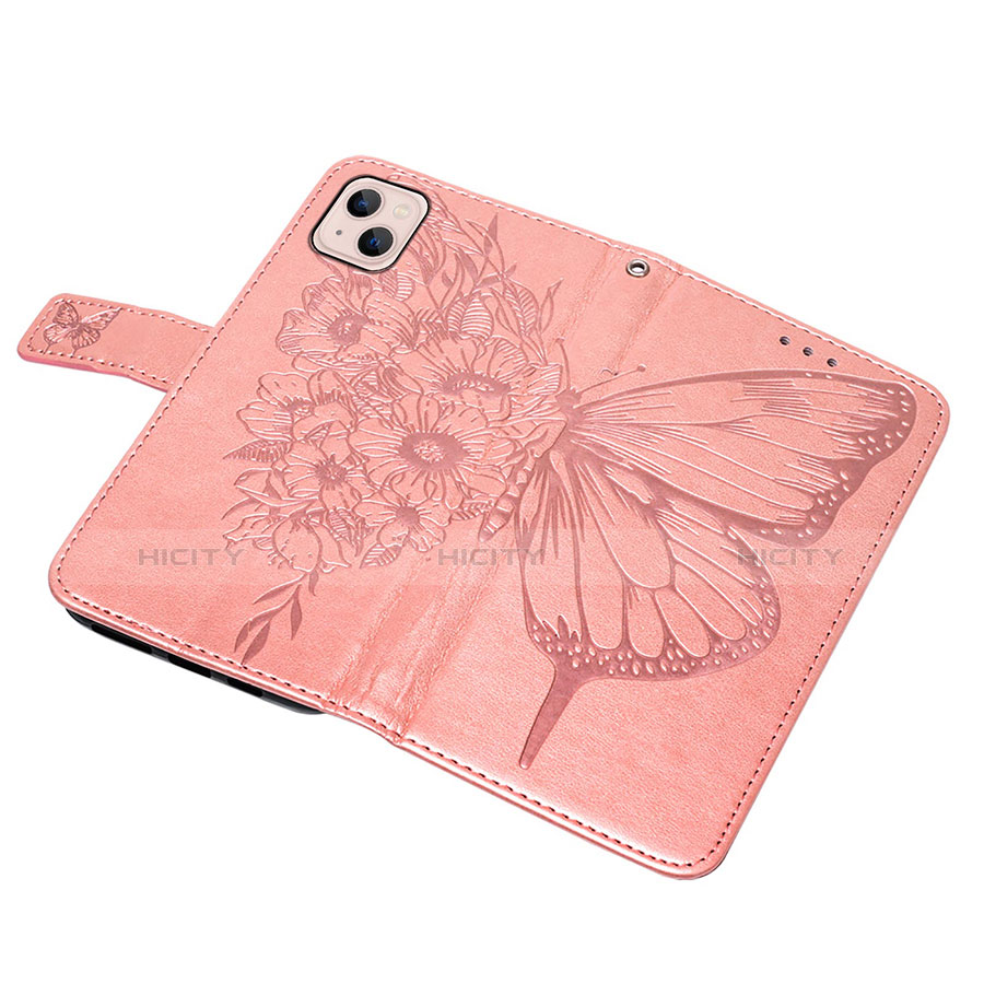 Funda de Cuero Cartera con Soporte Mariposa Carcasa L10 para Apple iPhone 14 Oro Rosa