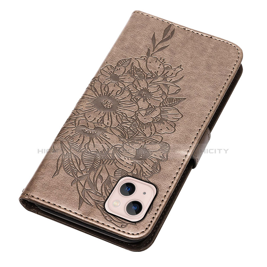 Funda de Cuero Cartera con Soporte Mariposa Carcasa L10 para Apple iPhone 14 Plus Gris Oscuro