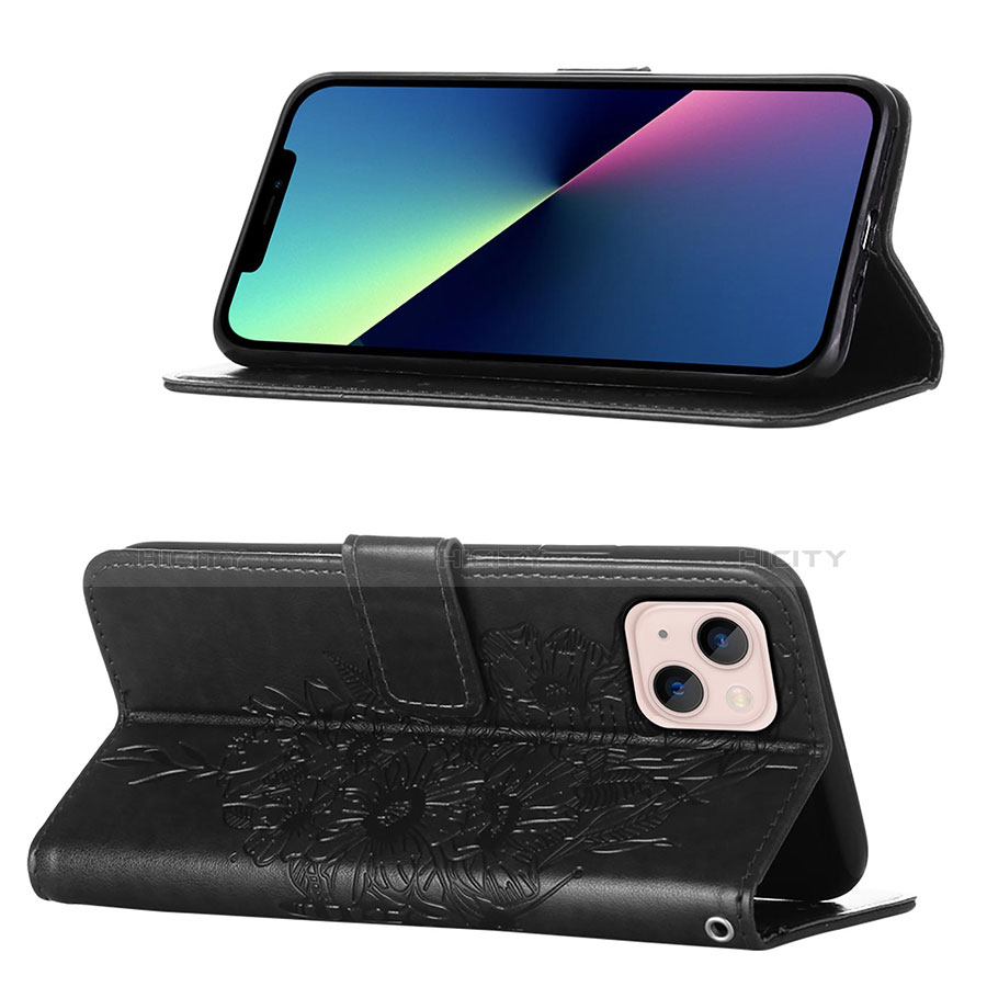 Funda de Cuero Cartera con Soporte Mariposa Carcasa L10 para Apple iPhone 14 Plus Negro