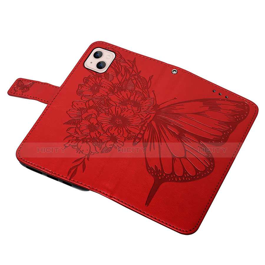 Funda de Cuero Cartera con Soporte Mariposa Carcasa L10 para Apple iPhone 14 Plus Rojo