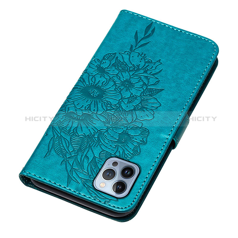 Funda de Cuero Cartera con Soporte Mariposa Carcasa L10 para Apple iPhone 14 Pro Max Azul