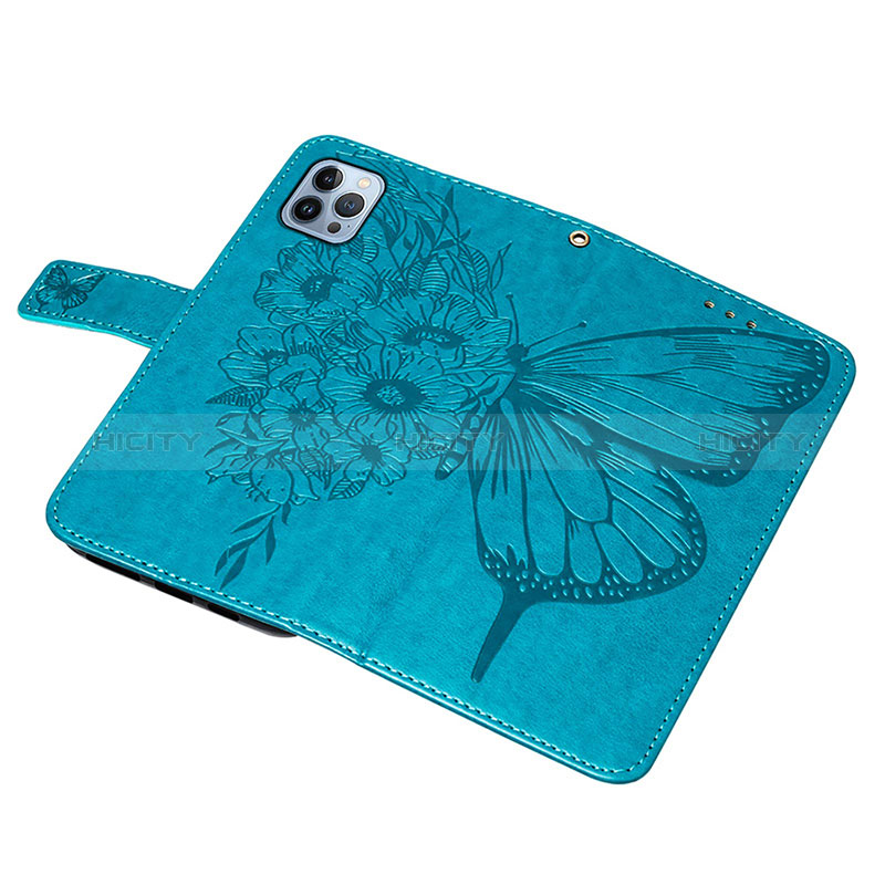 Funda de Cuero Cartera con Soporte Mariposa Carcasa L10 para Apple iPhone 14 Pro Max Azul