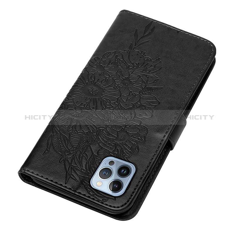 Funda de Cuero Cartera con Soporte Mariposa Carcasa L10 para Apple iPhone 14 Pro Max Negro