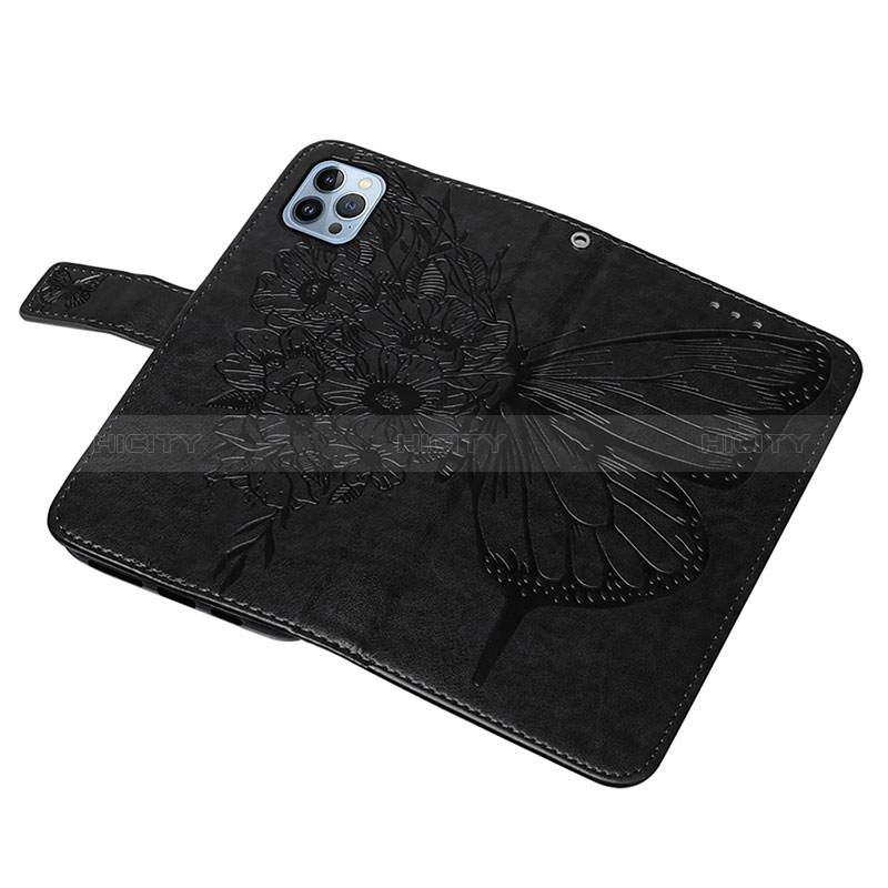 Funda de Cuero Cartera con Soporte Mariposa Carcasa L10 para Apple iPhone 14 Pro Max Negro