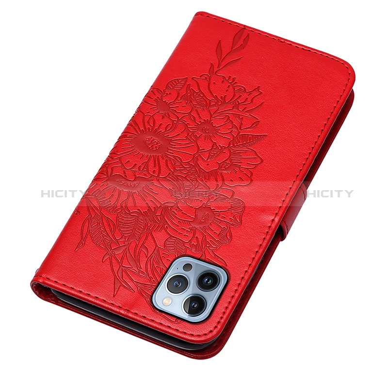 Funda de Cuero Cartera con Soporte Mariposa Carcasa L10 para Apple iPhone 14 Pro Max Rojo