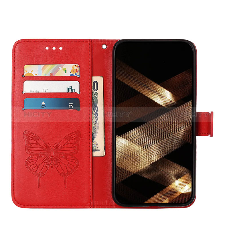 Funda de Cuero Cartera con Soporte Mariposa Carcasa L10 para Apple iPhone 14 Pro Max Rojo