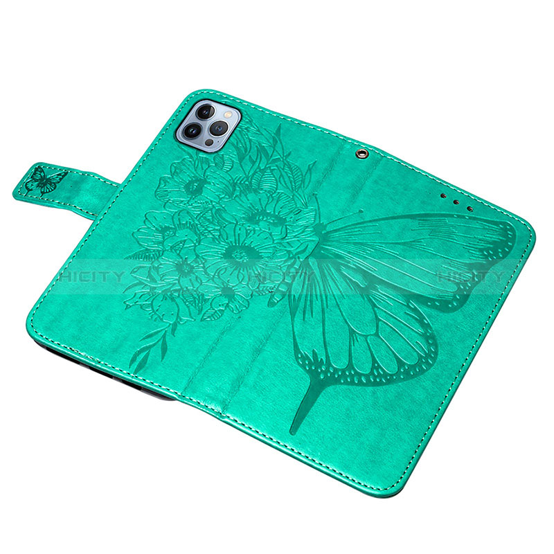 Funda de Cuero Cartera con Soporte Mariposa Carcasa L10 para Apple iPhone 14 Pro Max Verde